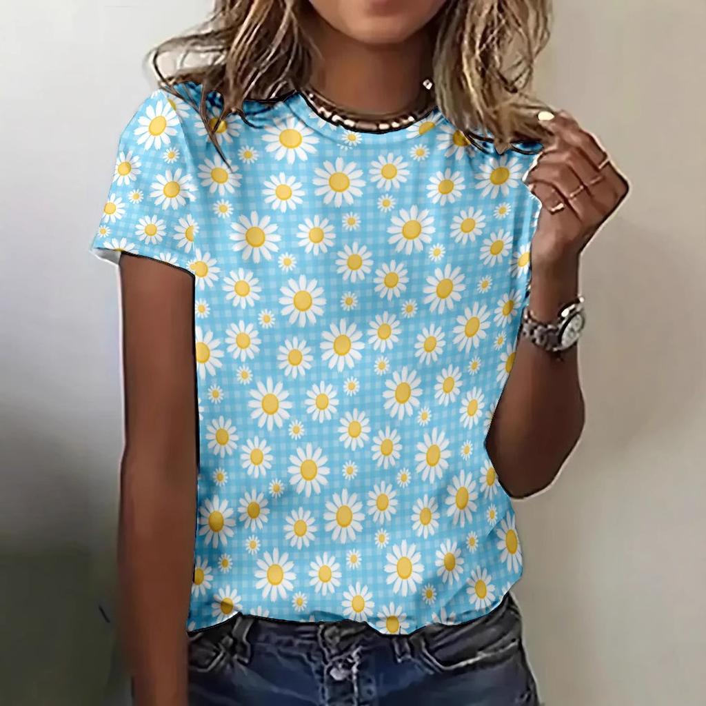 Hot Selling 3D Digital Printing Series New Summer Women's Loose Round Neck Short Sleeved Casual Fashion Design EMA