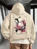 Felpa con cappuccio vintage da uomo Autunno Drago giapponese tradizionale Telaio Luna Fiori di ciliegio Stampa posteriore Larga Streetwear asiatico Felpa con cappuccio