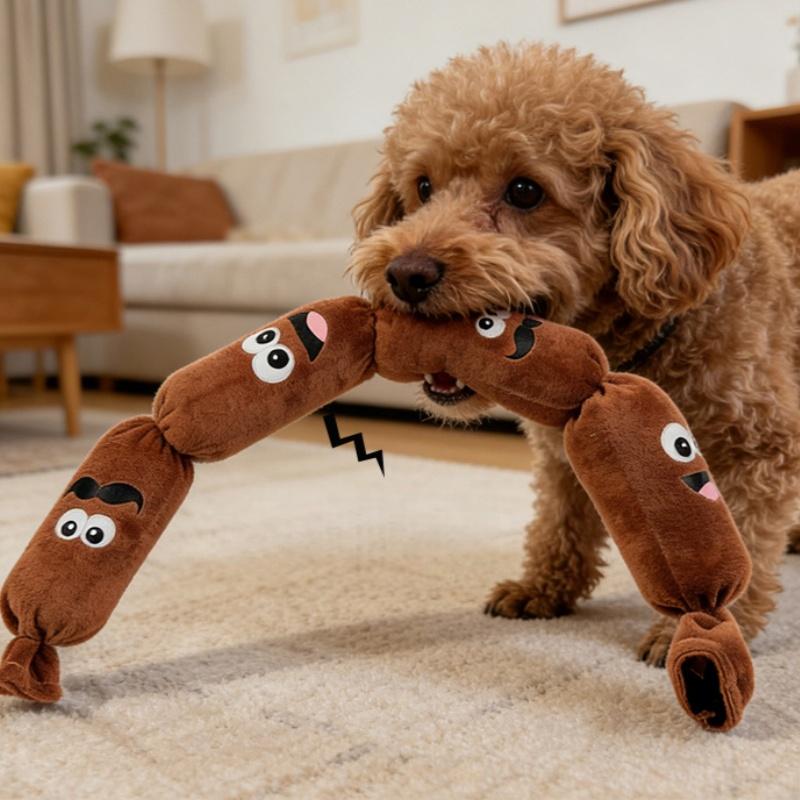 Chew Toy For Dogs Simulated Sausage Shaped Plush Press To Squeak BB Sound For Teeth Cleaning And Fun