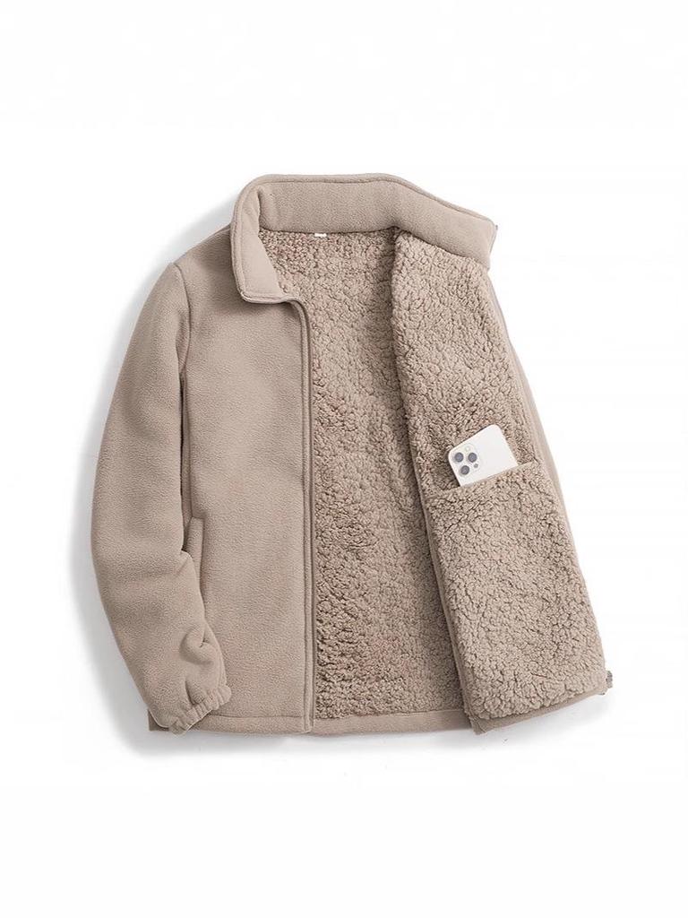 Unisex 2025 Cotton Coat: Short Fleece Stand-up Collar Cardigan for Autumn/Winter, Double-Sided Thick Warm Outerwear.