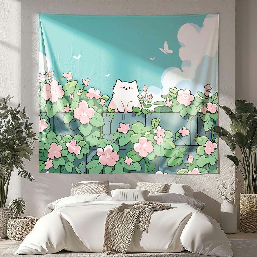 1Pc Cartoon Cat Printed Tapestry Living Room Background Wall Art Decoration Multi Size Space Pendant
