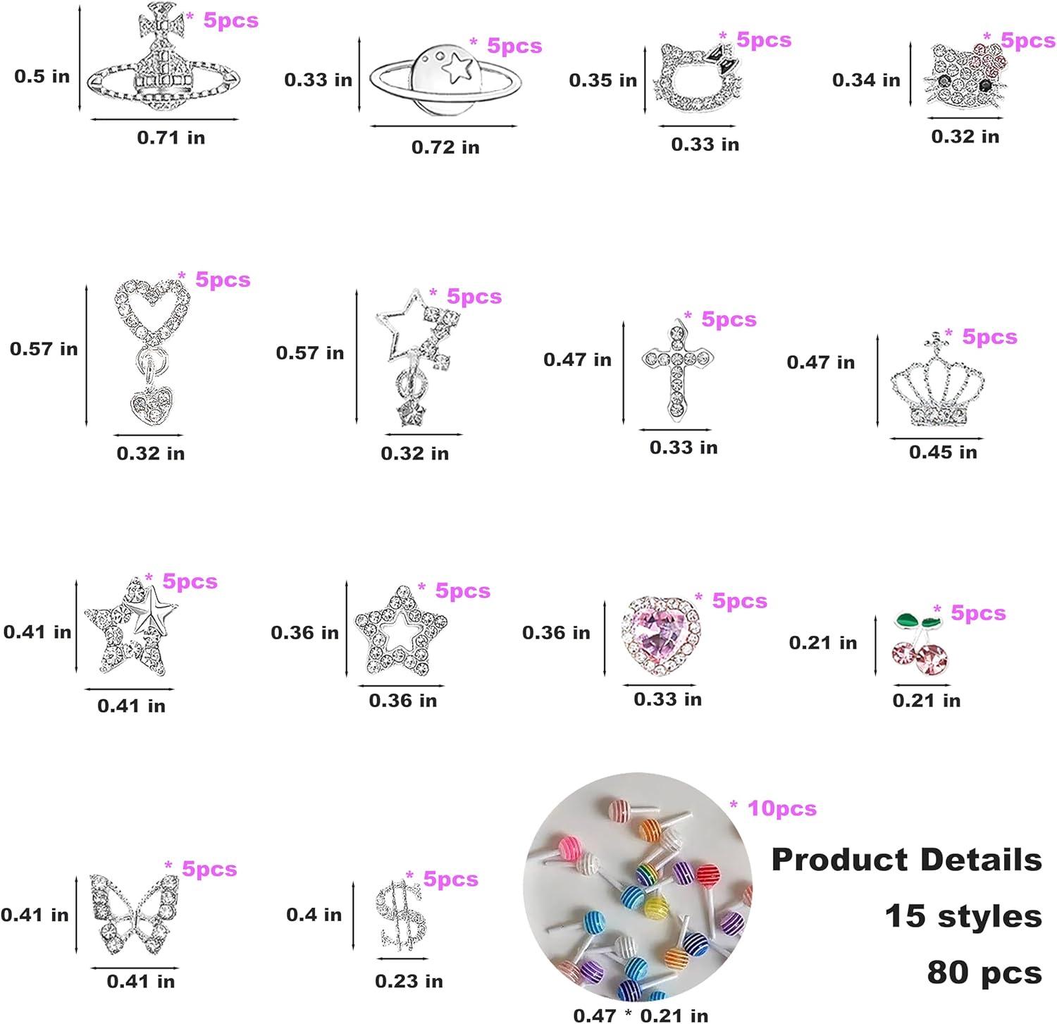 Мультяшные смоляные стразы для декора ногтей (80pcs) - Прозрачные накладные ногти в разных стилях для самостоятельного использования.