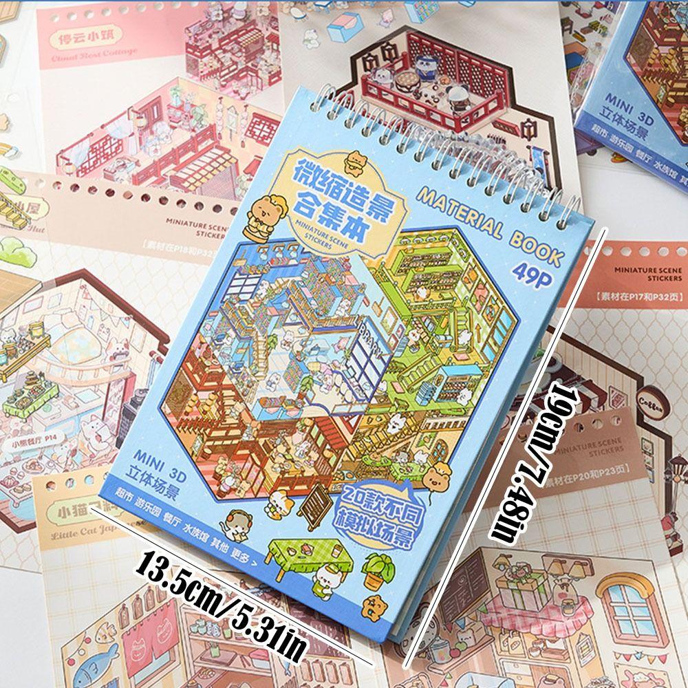 PET Miniature Landscape Sticker Collection Decompression Visual Stacking 3D Landscape Sticker DIY Cabin Scene Sticker