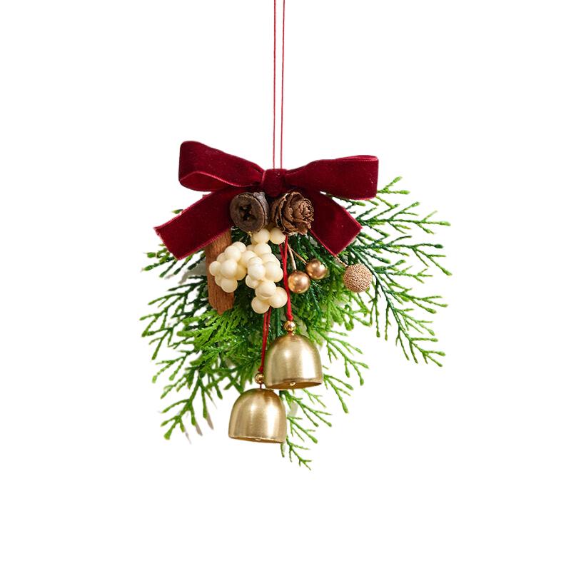 Christmas Jingle Bells Door Hanger Ornament Velvet Bow Pine Cone Bell Pendants For Christmas Decoration Christmas Gift Noel