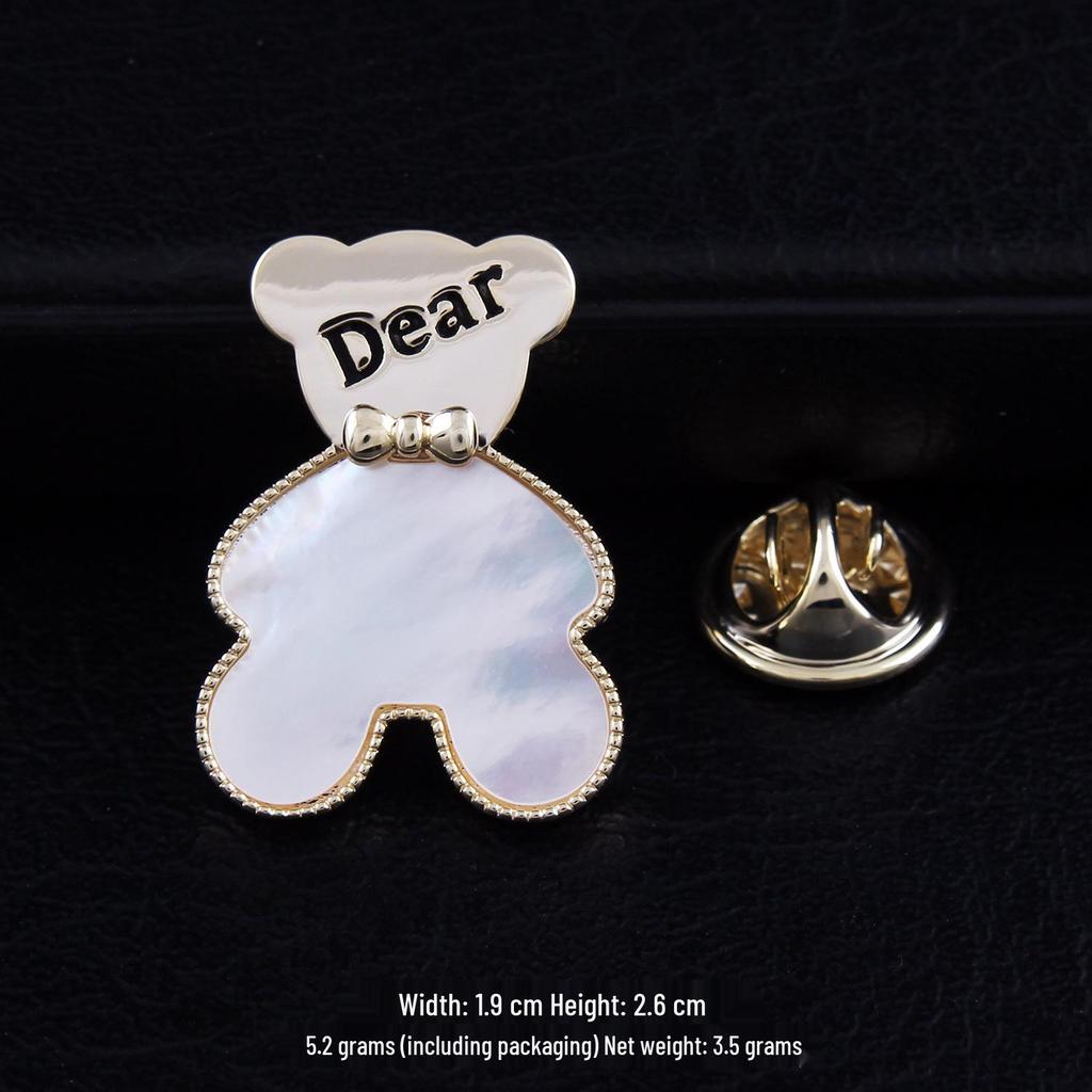 Elegant Natural Shell Brooch with Bear and Rabbit Design, Inlaid with Zircon, High-End Anti-Exposure Pin.