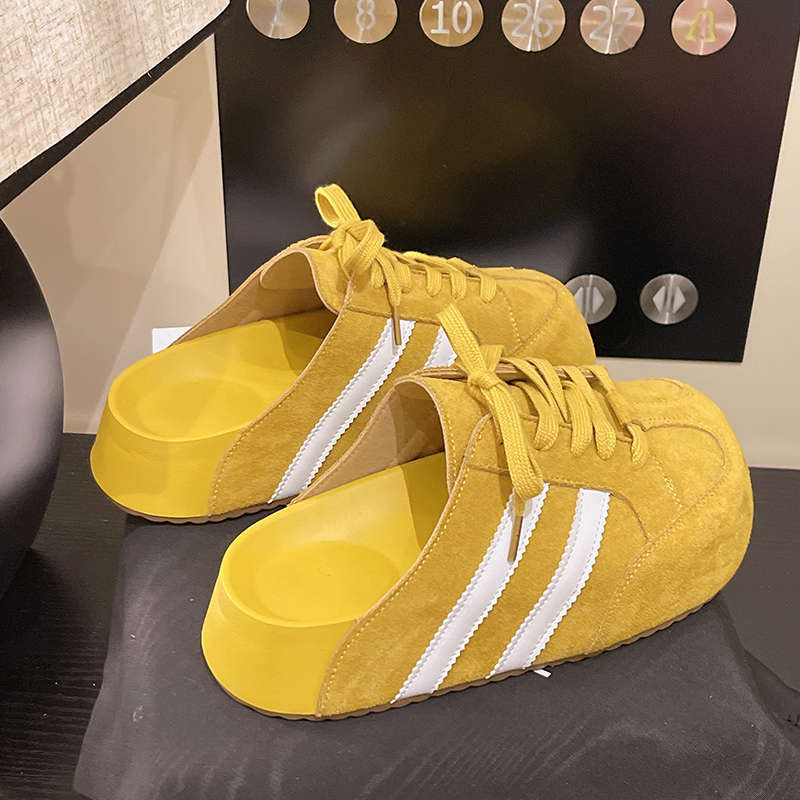 2025 Spring and Summer New Fashion Korean Version Lace-up German Training Shoes Casual Style Versatile Inner Height Increase Soft Sole Bag Head Half 
