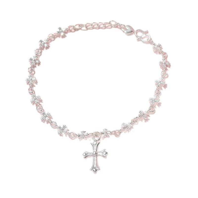 Wykwintna Srebrna Próby 925 Retro Bransoletka z Krzyżykiem: Luksusowy europejski i amerykański design z wyrazistym łańcuszkiem na obojczyk