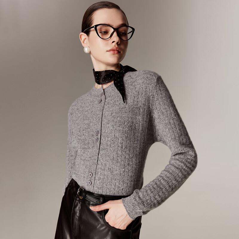 PALUOPO Women's Textured Jacquard Cashmere Cardigan