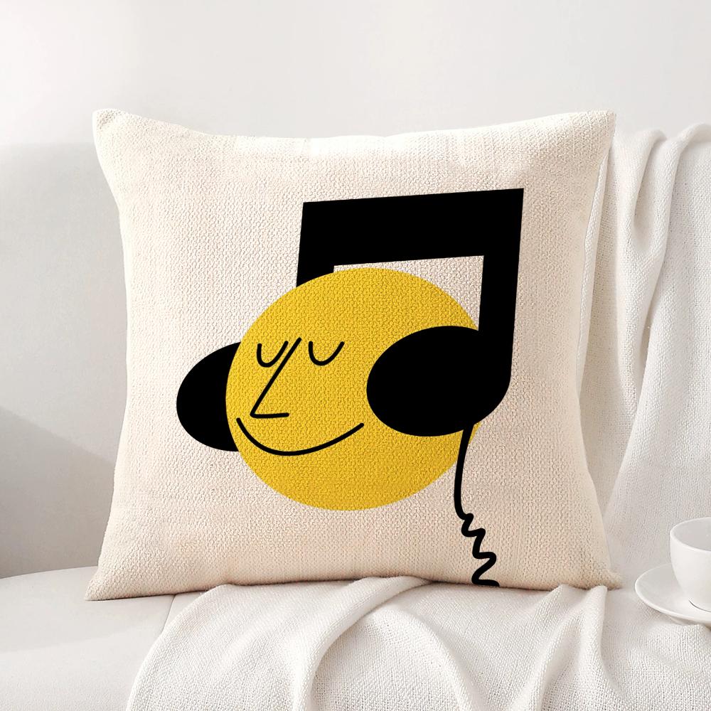 Musical Notes Cushion Cover Natural Linen Organic Fabric DoubleSided Printing Sofa Home Decor Breathable Bed Pillow