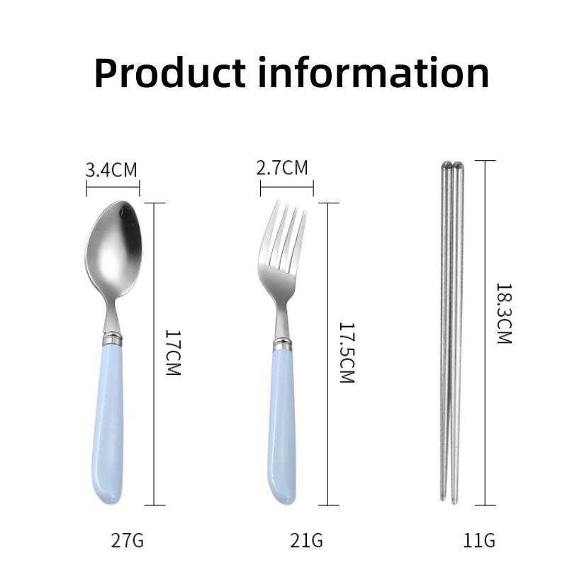 410 Stainless Steel Chopsticks Tableware Portable Fork Spoon Student Office Worker Three-piece Cute Storage Box cutlery set