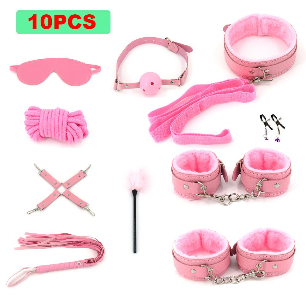 BDSM Bondage Set Sex Product Erotic Toys For Adults Games Plush Leather Handcuffs Nipple Clamps Gag Whip Rope Anal Plug