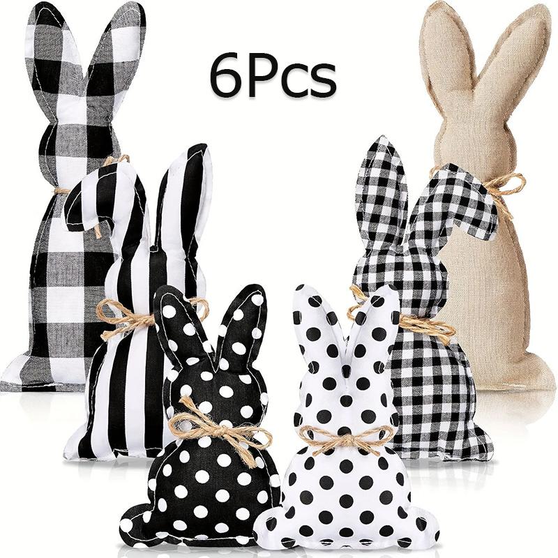Sett med seks kaninbrett Ornament dekorasjon Polka Dot påskestoff Søt rutete feriefest lite frisk