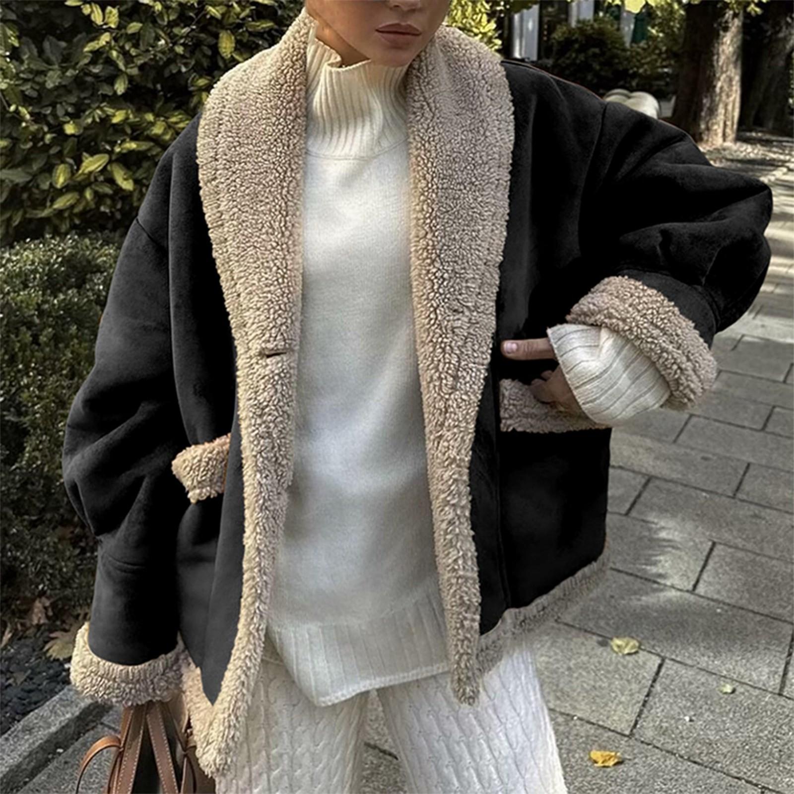 

Осенне-зимнее женское американское ретро-пальто с лацканами и свободным верхом M чёрный