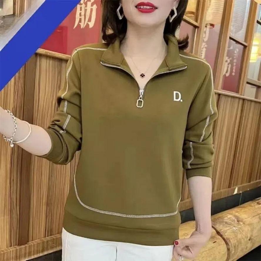 

YYFS женские модные повседневные весенне-осенние блузки и рубашки-поло с длинным рукавом и воротником-стойкой M хаки