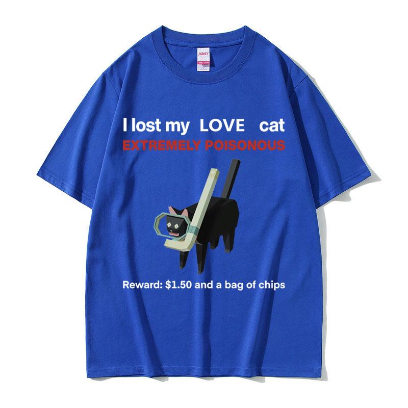 Zgubiłem mojego kota miłości Śmieszne Czarne Koty Mem Koszulki Unisex Damskie Codzienne Bawełniane Vintage Krótki Rękaw Koszulki Oversize Unisex