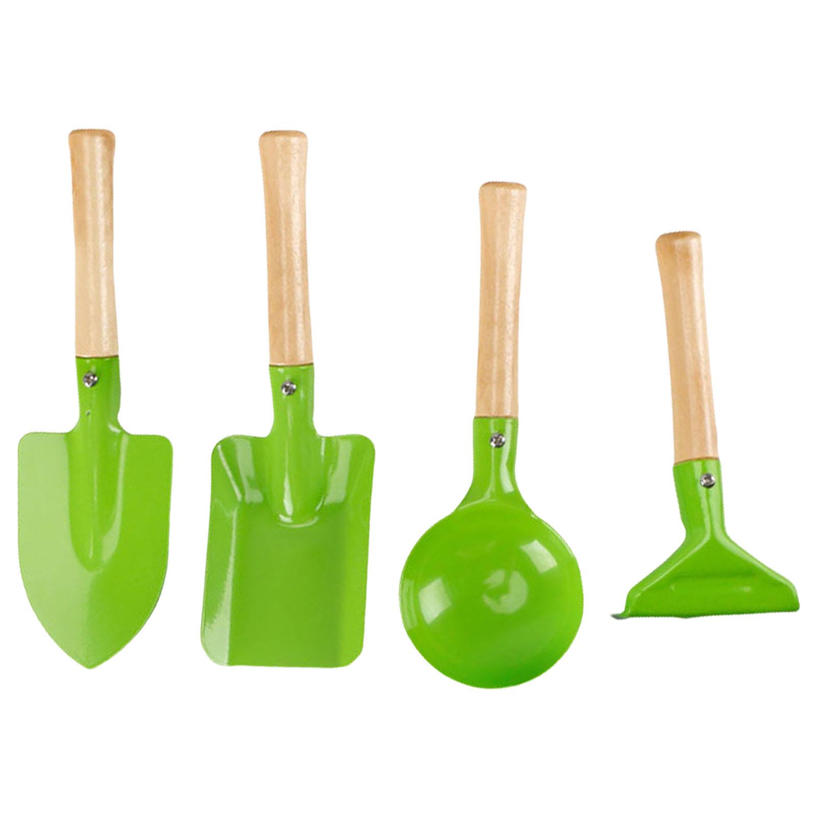 

Набор из 4 лопаток для детского сада для игры с песком и на пляже. Металлический набор лопаток с деревянной ручкой для игры с песком. зелёный