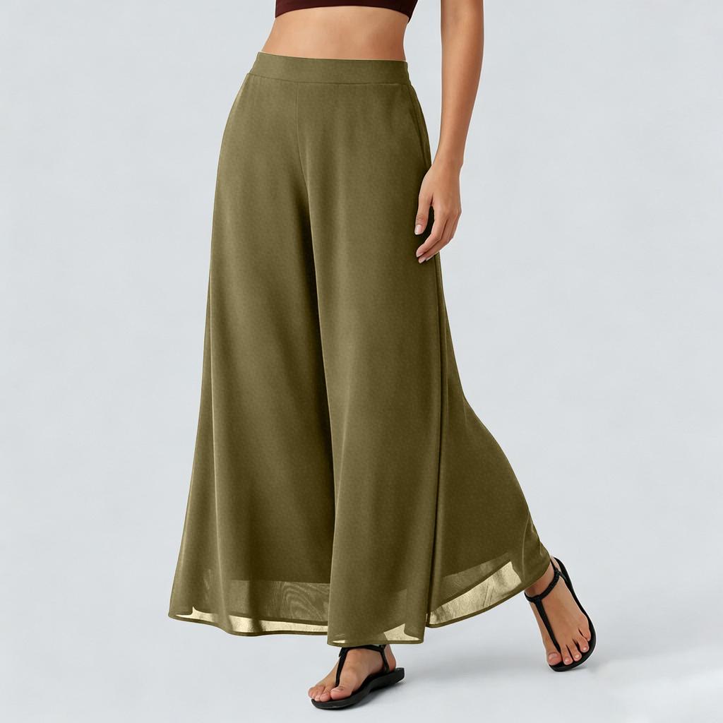 Women’s Loose Fit Chiffon Wide Leg Pants High Waist Long Flowing Trousers Casual Lightweight Comfortable Design
