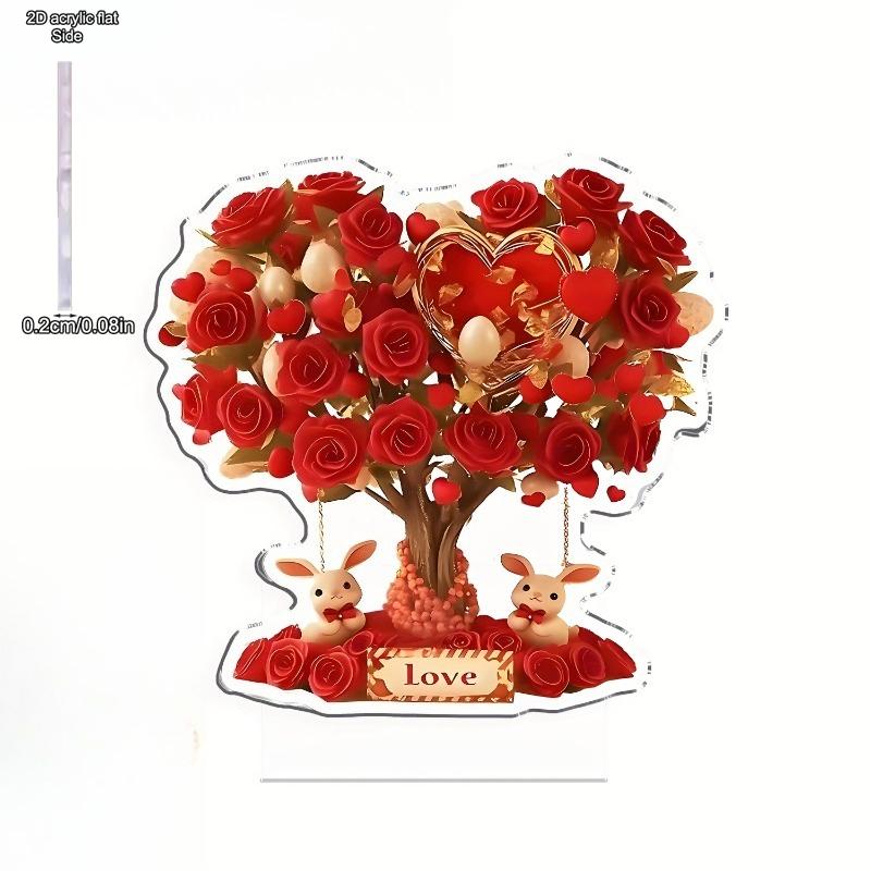 Bohemian-Style Crystal Heart-Shaped Rose Tree with Red Roses & Golden Hearts - "Love" Inscription, No Batteries Needed, Romantic Home Decor for Vale