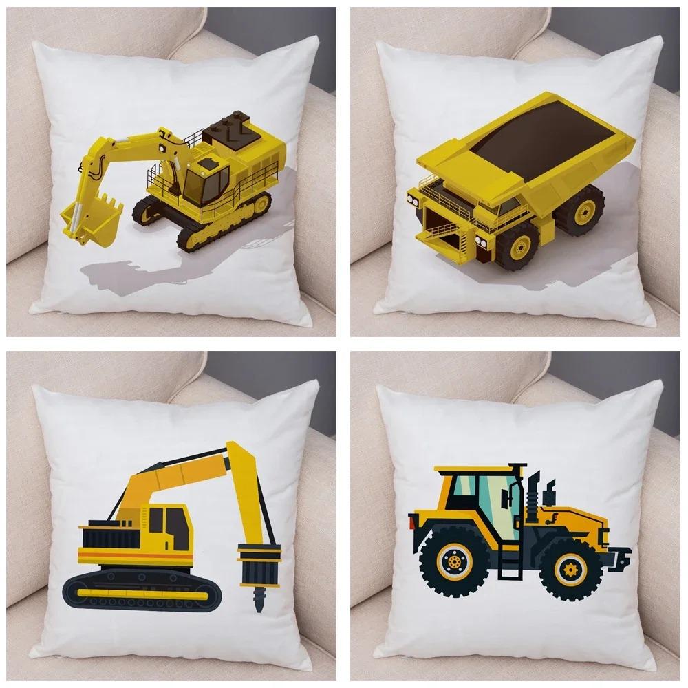 Cartoon Excavator Bulldozer Pillowcase Car Ornaments Office Living Room Sofa Home Pillowcase
