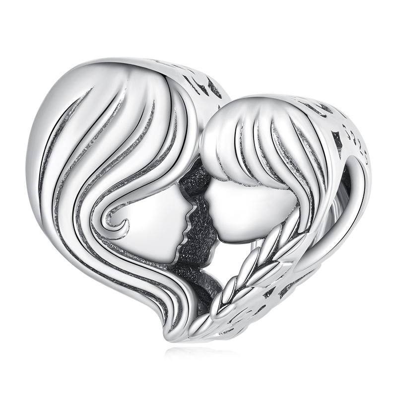 WOSTU 925 Sterling Silver Heart Rainbow Moonstone Bead Mom Daughter Charms Fit Original Bracelet DIY Jewelry family Jewelry Gift