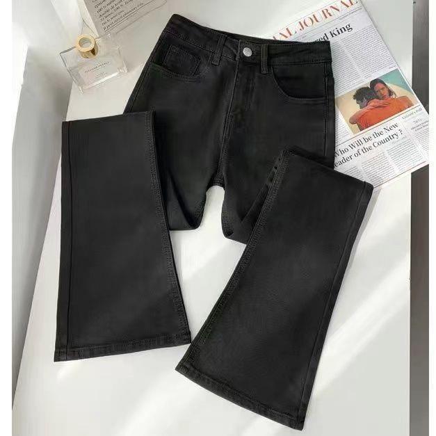 Women s High-Waist Black Micro Flare Jeans - Winter Velvet, Elastic, Slimming, Thickened Extra Small