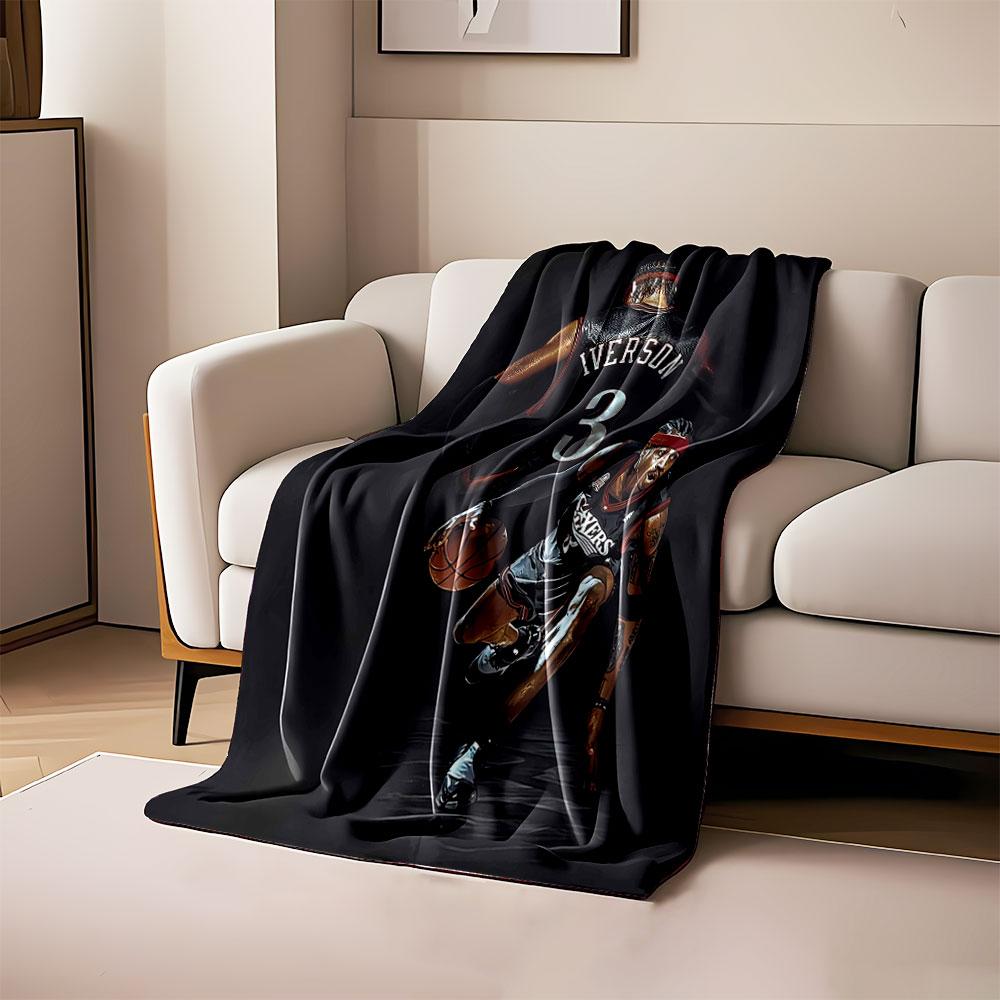 

Basketball player in dynamic pose, wearing jersey number 3, back and front. for all seasons blanket lunch break throw gift 80cm x 120cm