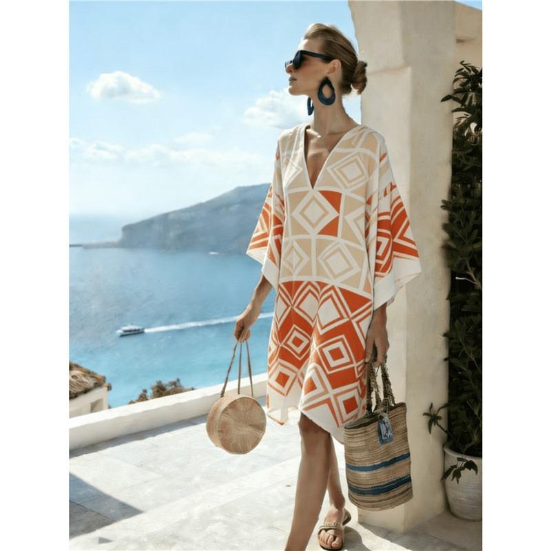 Bohemian ladies new D print seaside vacation fashion casual dress