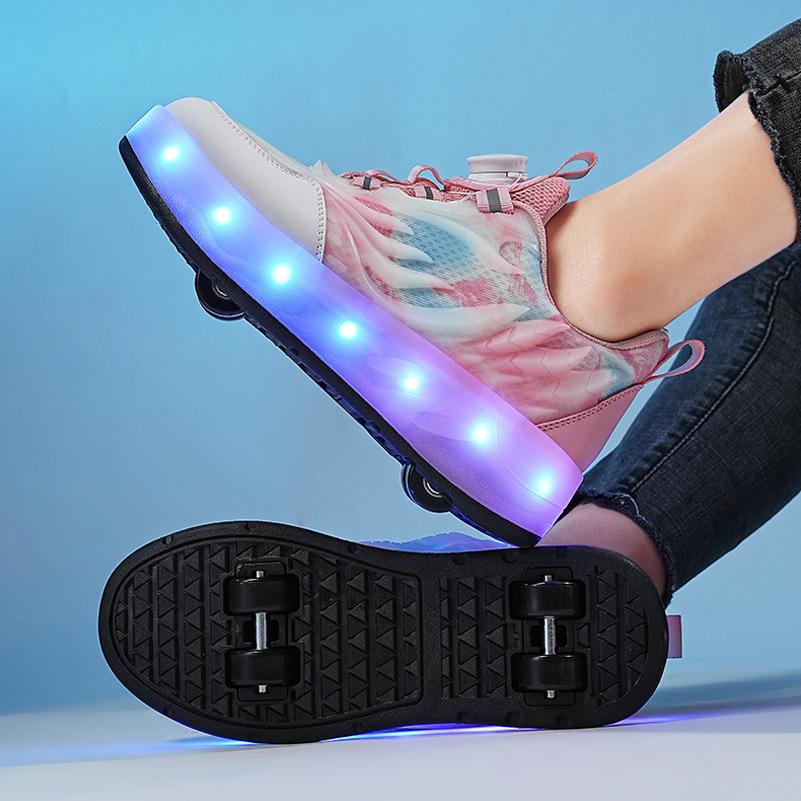 New runaway shoes, boys, students, pulley shoes, skates, USB charging luminous shoes, girls' double wheels