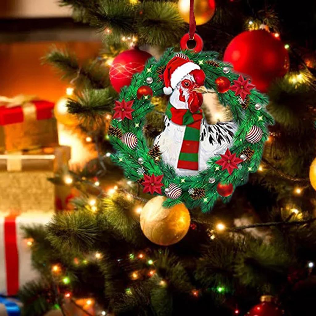 Christmas Scarf Chicken Holiday Decoration, Christmas Outdoor Decorations Wood Christmas Ornaments