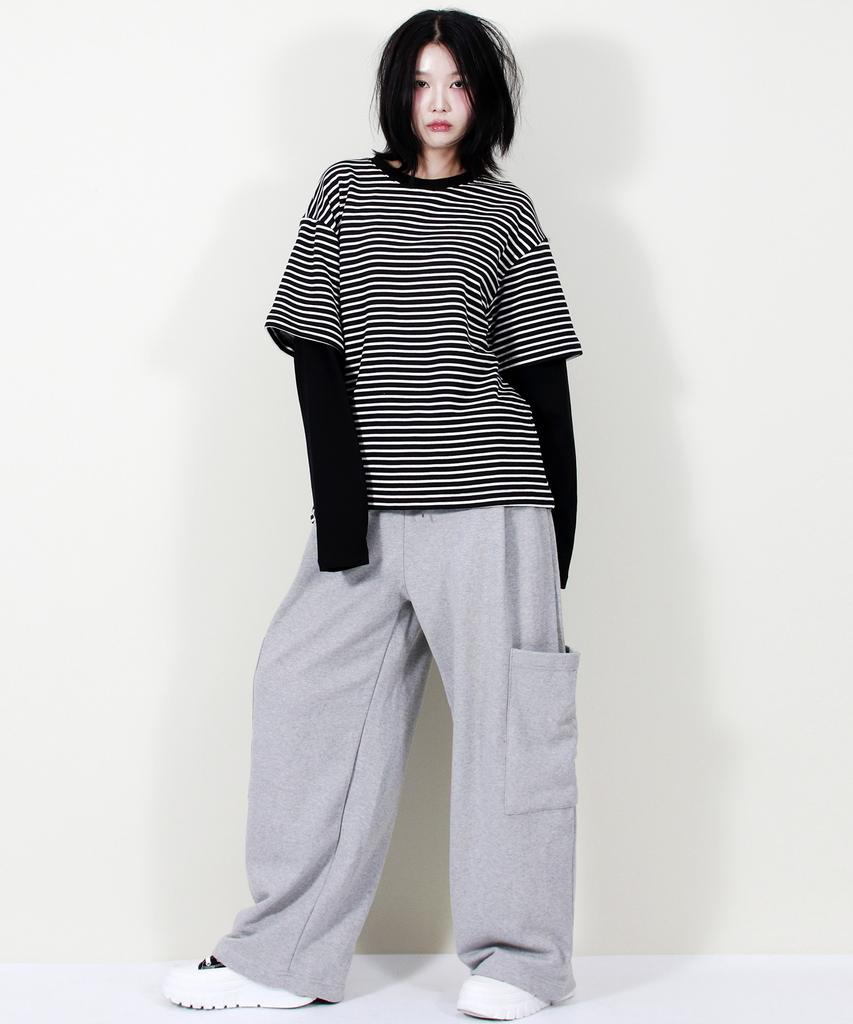 Deumakeu Side Pocket Wide One-Tuck Real Street Sweat Pants Gray