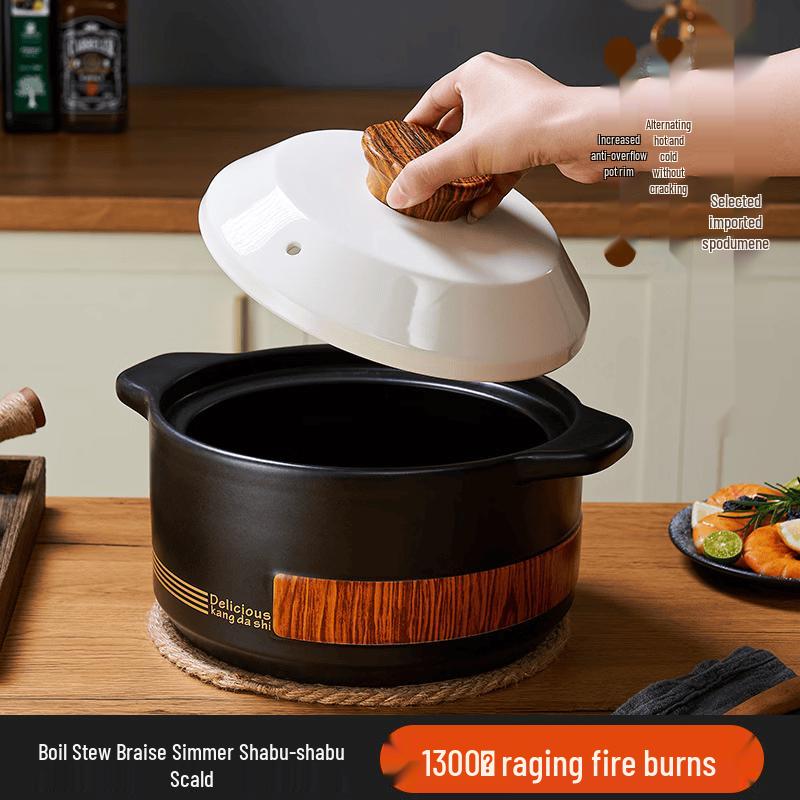 Xiangdong 6L Wood Grain Dry-Burn Resistant Casserole Pot