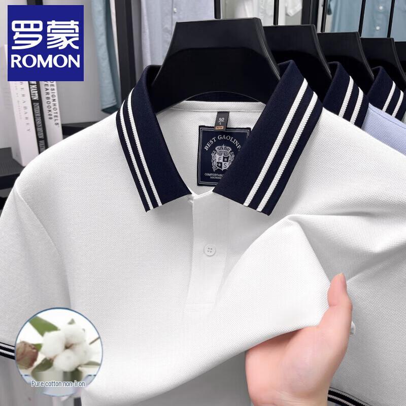 Romon Men s Pure Cotton Loose Fit Polo T-Shirt 3XL