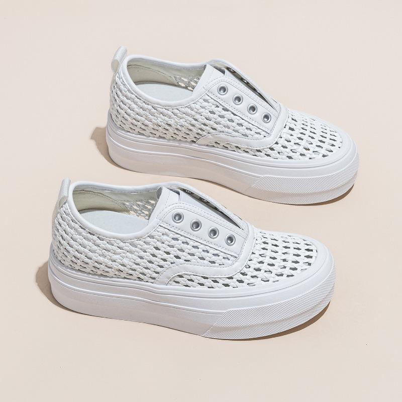 Thick-soled Little White Shoes Women's New Summer Outer Wear Fashionable Versatile Hollow Breathable One-pedal Lazy Board Shoes