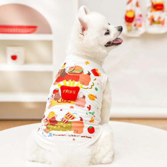 Dog Shirt Summer Ice Silk Pet T-Shirts Soft Breathable Burger Fries Ice Cream Print Sleeveless Vest for Small Medium Dogs