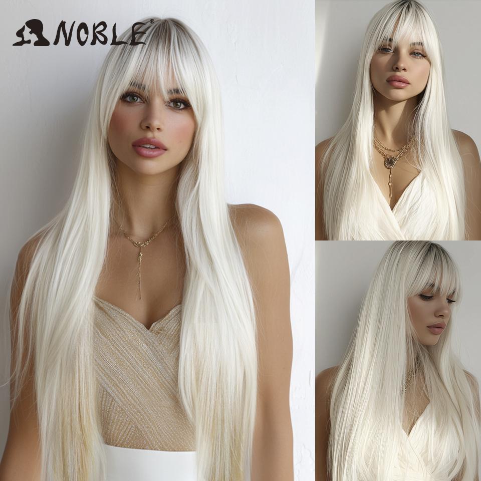

Noble Synthetic Wig With Bangs Long 36 Inch Straight White Wig Ombre Blond Wig Colored Wig Wig For Women Cosplay Wig For Women (as the picture,36inches)