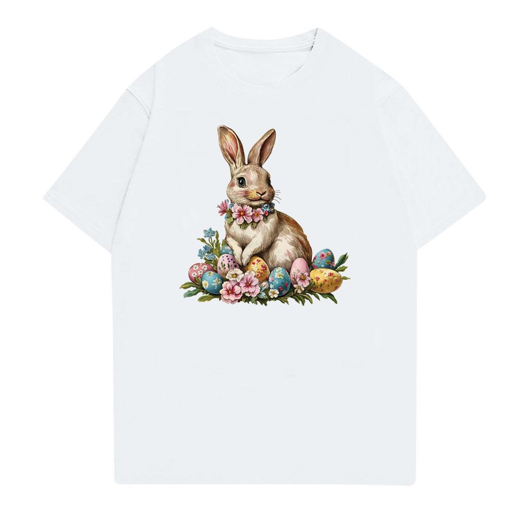 Easter - Men's Casual Baggy Bunny Print T-shirt Round Neck Pull-over Short-sleeved Top