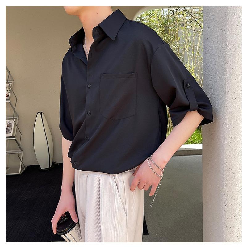 

Men s Khaki Satin Tab Sleeve Short Sleeve Shirt Casual Pocket Detail Oversized Streetwear Top M