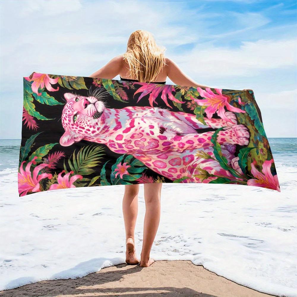 1pc Vibrant Tropical Leopard Beach Towel - Colorful Floral Pattern, Lightweight Microfiber, Sun Protection Wrap for Beach & Pool