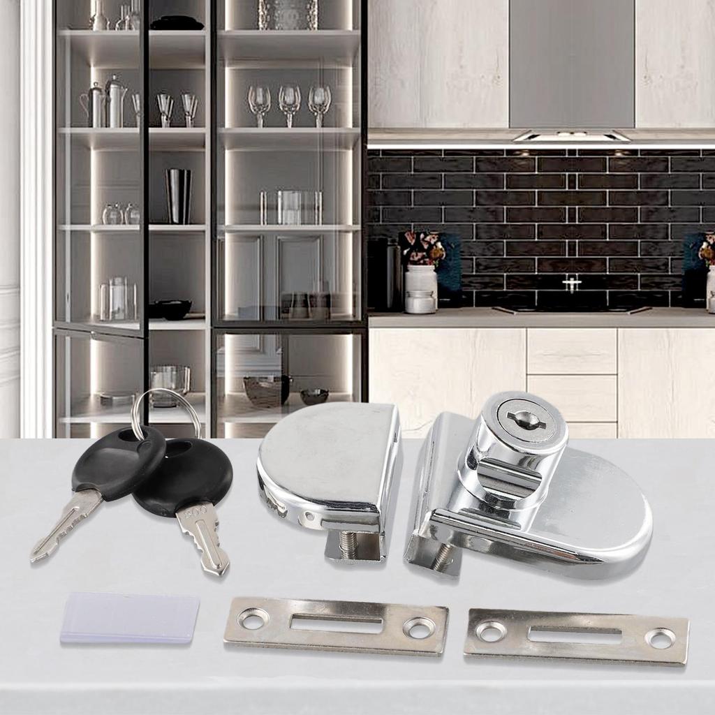 Brand New Door Lock Glass Zinc Alloy Cabinet Display Double Door For 5-8mm Thick Glass Keys No Drilling Practical