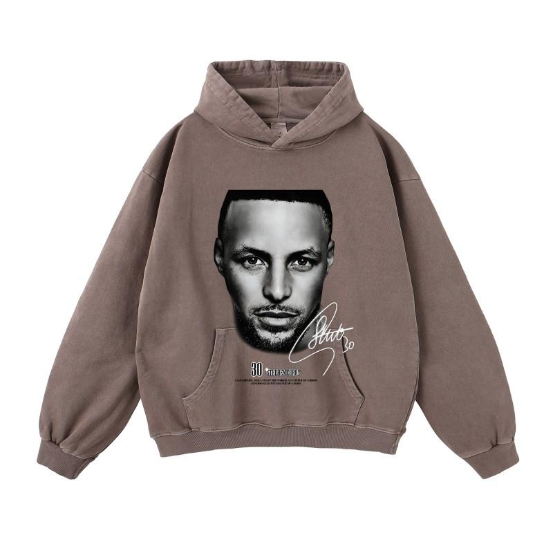 Mens Oversized Cotton Hoodie Streetwear Loose Fit Heavyweight Sweatshirt With Distressed Wash Effect