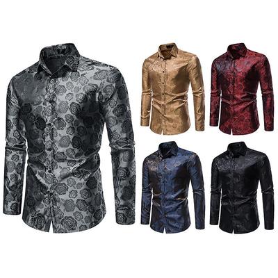 Herrenmode Rosenmuster Langarm Slim Fit Hemd – Herbst 2021 Kollektion