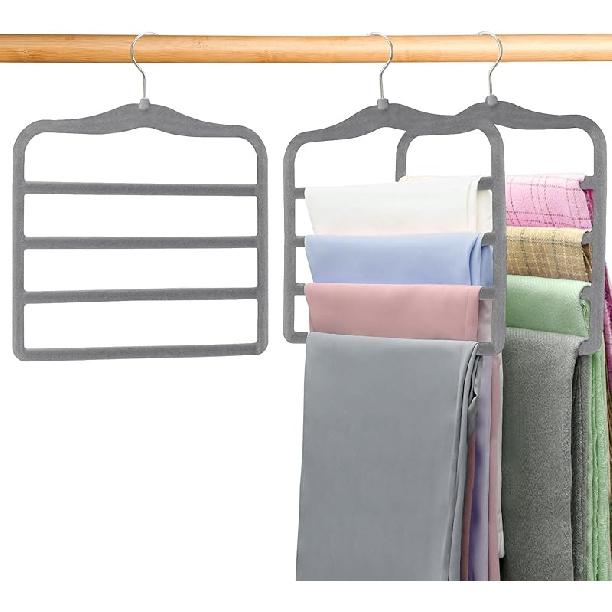 Closet Organizers and Storage,2 Pack Pants Hangers Space Saving,Velvet Hangers, Dorm Room Essentials for College Students Girls Boys Guys,Non Slip Large