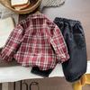 Boys' 2025 Korean Style Plaid Two-Piece Set: Long-Sleeve Casual Shirt for Kids