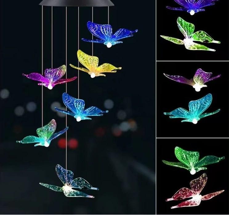 Außen-Windspiel-Lichterkette mit Remy-Körnerkugel, Kolibri- und Schmetterlingsdesigns - Perfekt für die Garten- und Terrassendekoration