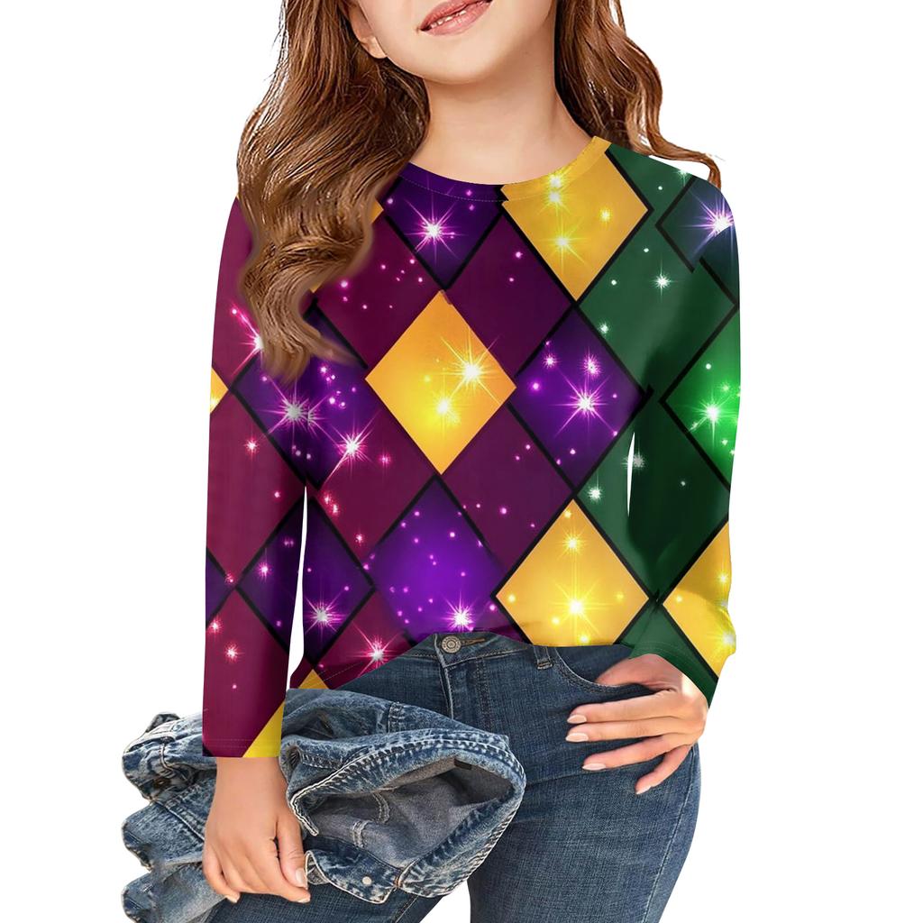 Dívčí trička s dlouhým rukávem Dětské podzimní topy Kulatý výstřih Potištěná základní trička