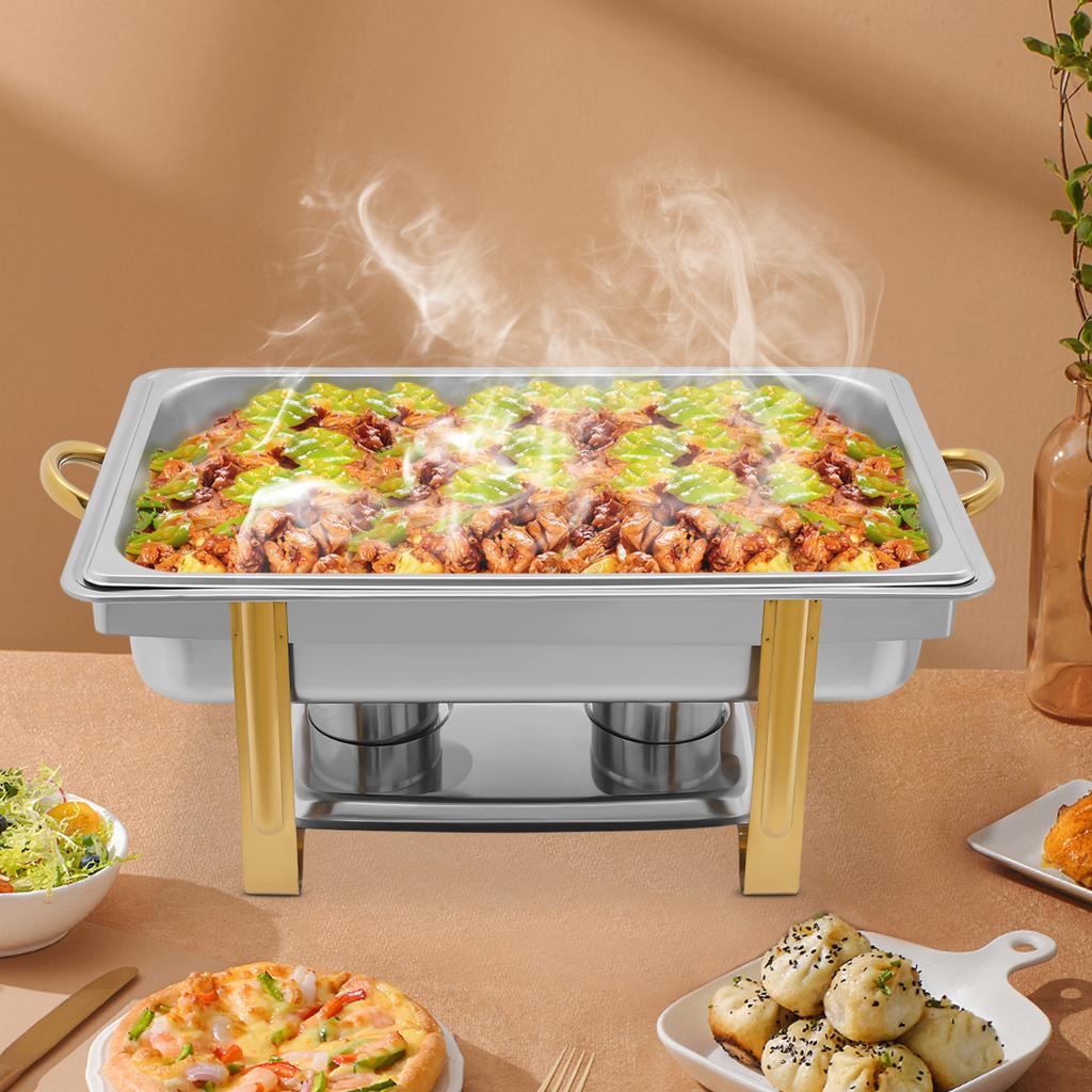 9L Rectangular Chafing Dish Food Warmer Container with Lid Stainless Steel Chafer Chafing Dishes Buffet Set for Hotel Catering