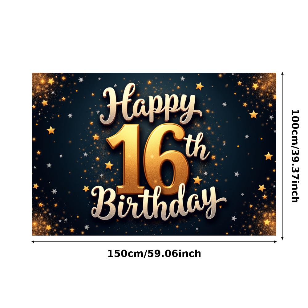 Złoty Motyw Znak Happy Birthday Baner Urodzinowy Dekoracja na 16. Urodziny do Wnętrz tło do zdjęć