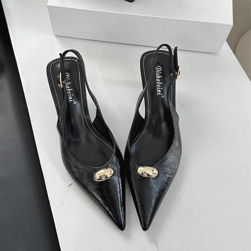 Fashion SUOJIALUN 2025 Summer New Brand Women Sandal Shoes Fashion Pointed Toe Shallow Slip On Ladies Elegant Slingback Shoes Pumps