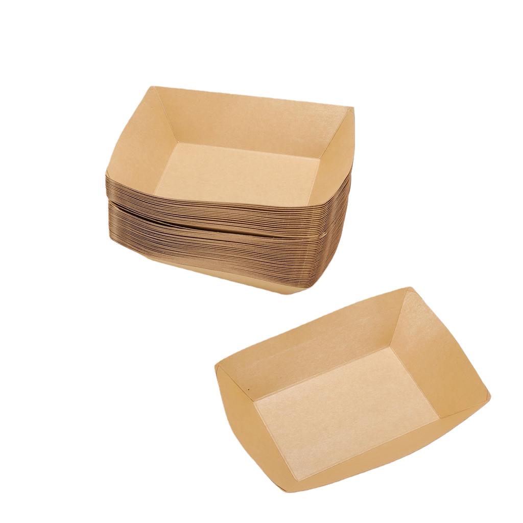 50PCS 16oz Paper Food Boat Trays Reusable Kraft Paper Pet Food Bowl for French Fries Nachos Snack Hot Dog Taco BBQ