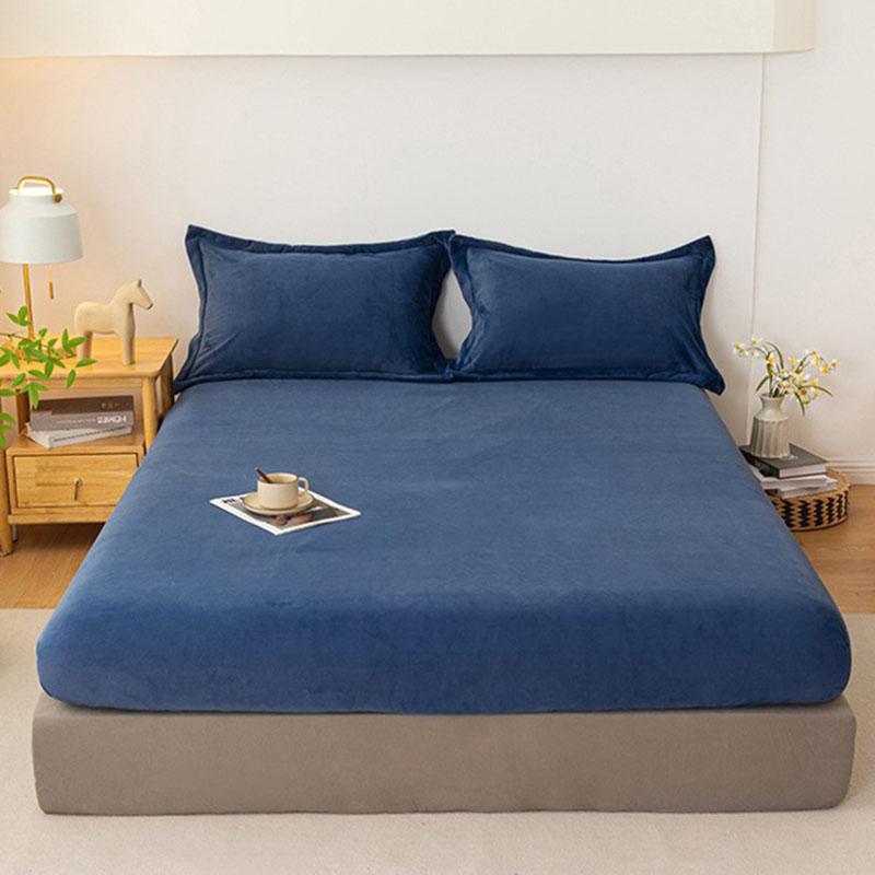 

Solid Tafu Velvet Fitted Sheet No Pillowcase Thick Coral Fleece Anti-Slip Bed Cover Grid Jacquard Protective Cover for Bed 90x200cm